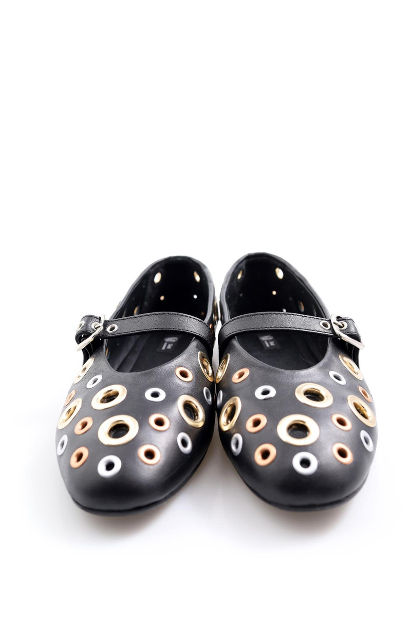 Siyah Kuş Gözlü Deri Babet 23638