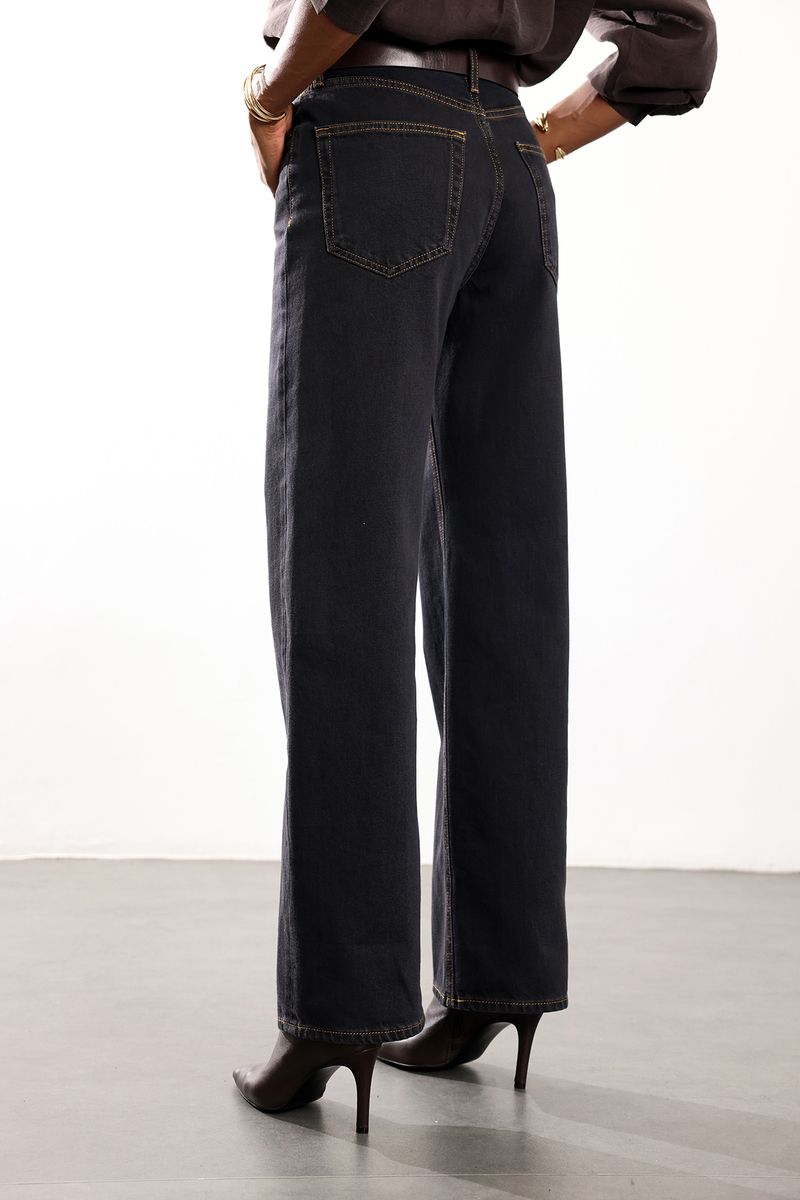 Siyah Orta Bel Baggy Jean 