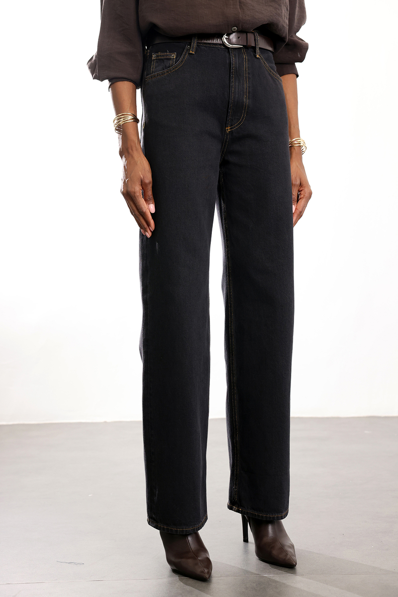 Siyah Orta Bel Baggy Jean 