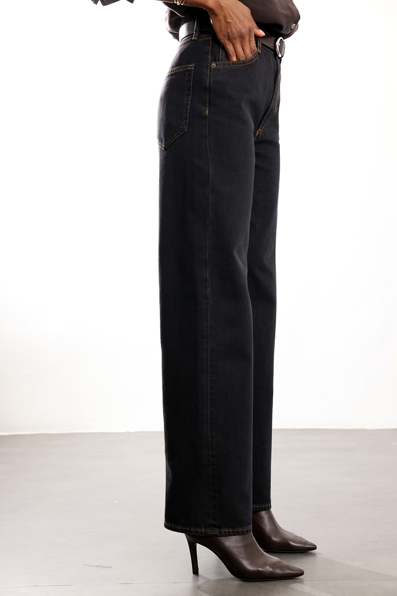 Siyah Orta Bel Baggy Jean 