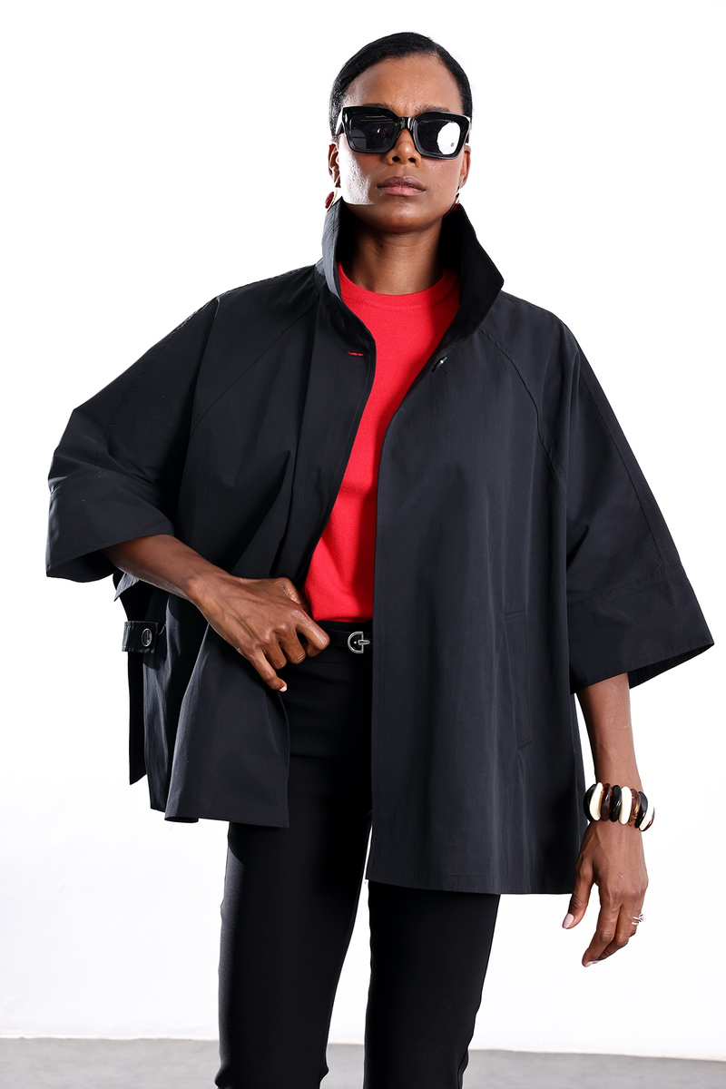 Siyah Oversize Kısa Trençkot 87159