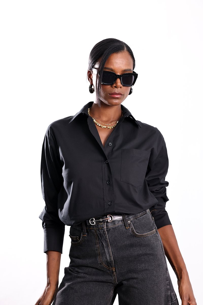 Siyah Oversize Poplin Gömlek 4112