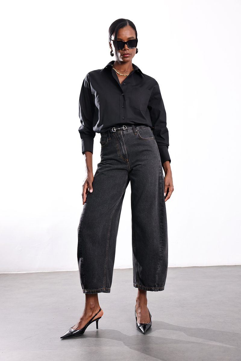 Siyah Oversize Poplin Gömlek 4112