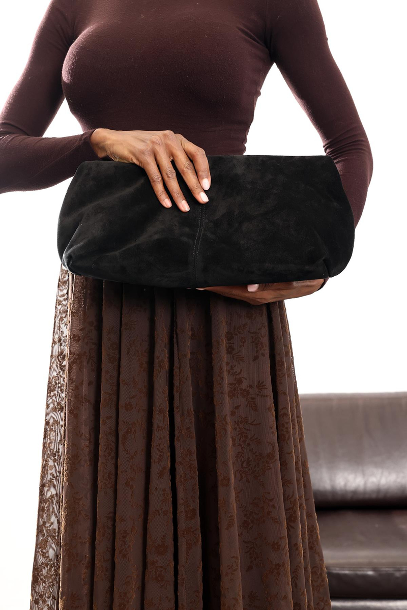 Siyah Paris Süet Clutch Çanta 7981