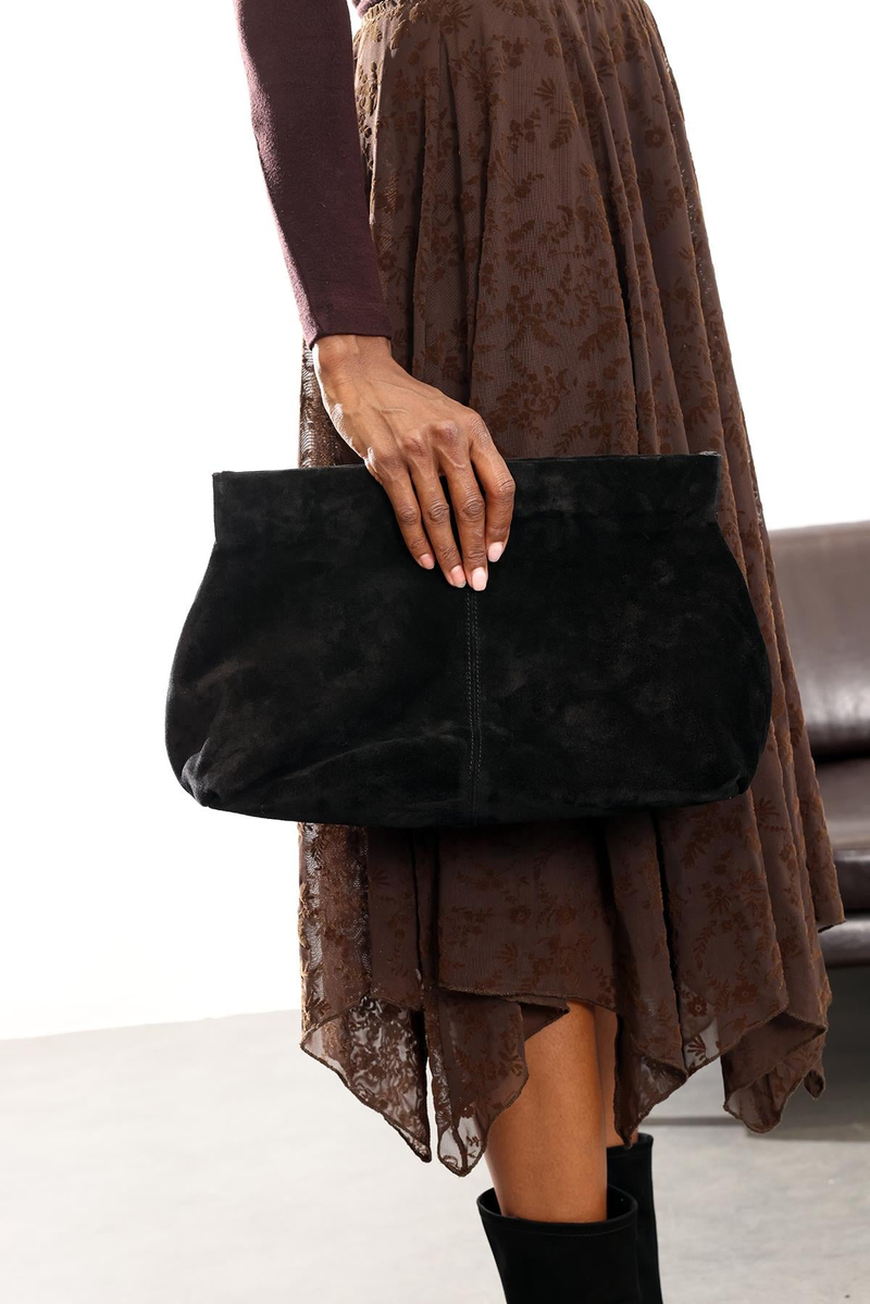 Siyah Paris Süet Clutch Çanta 7981