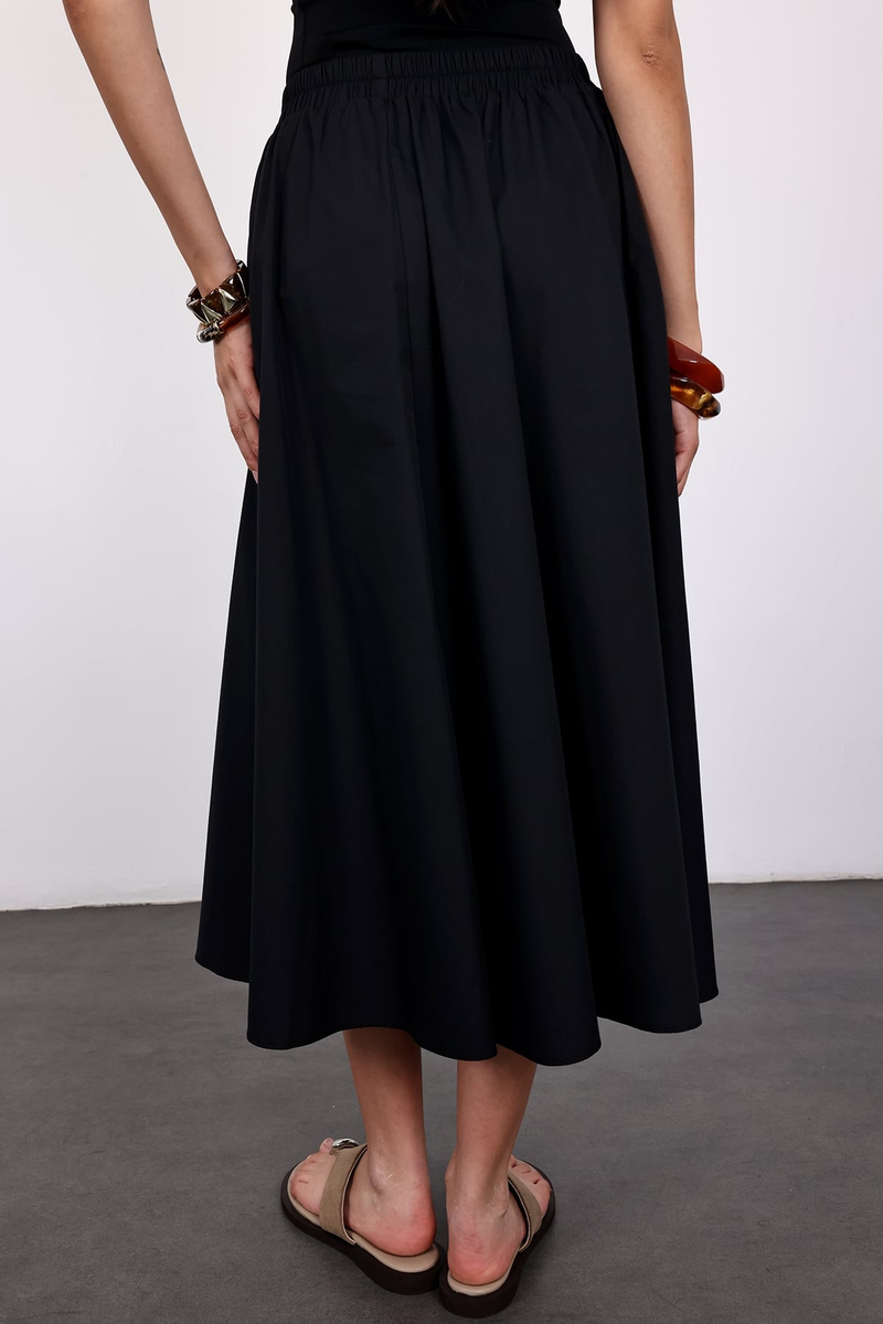 Siyah Poplin Midi Etek 4603