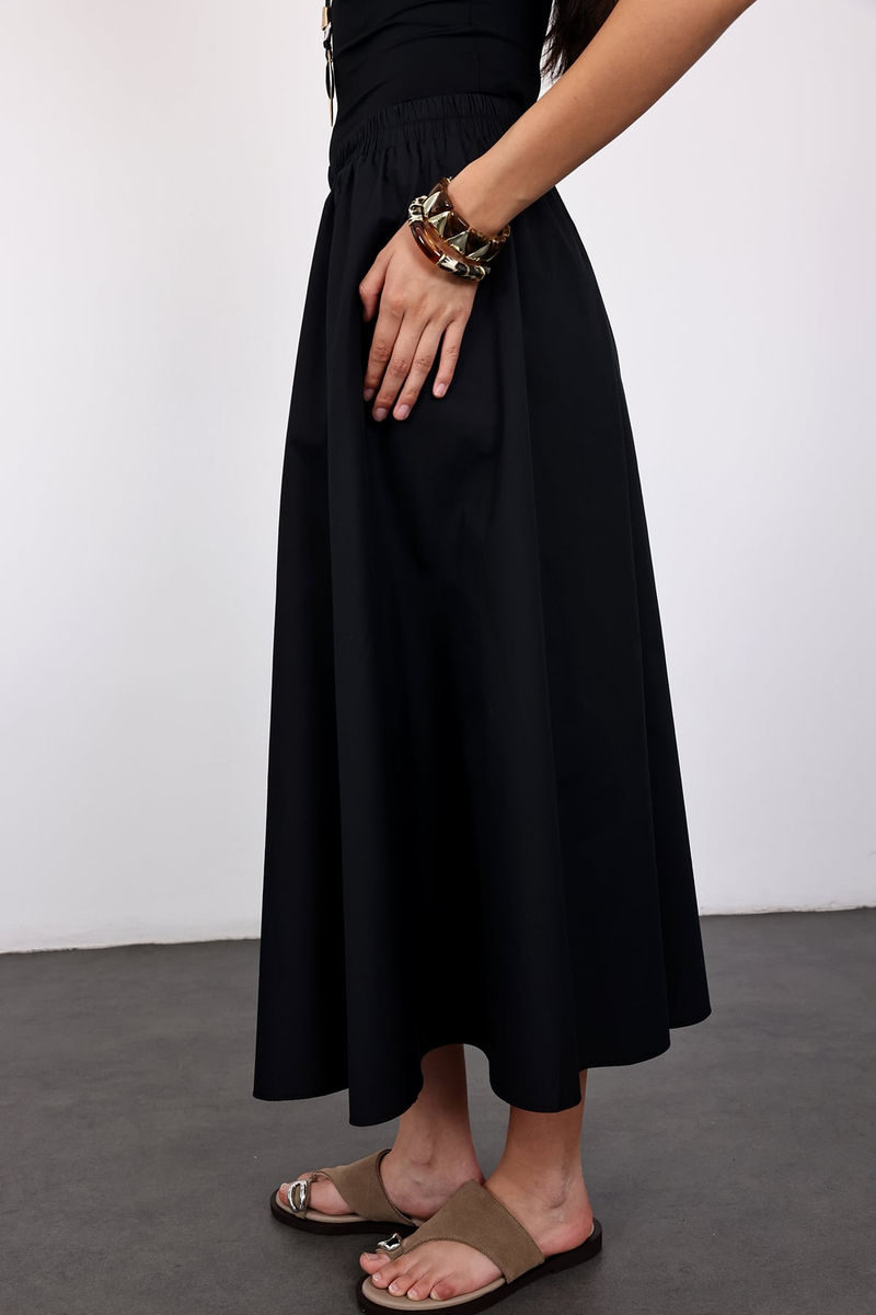 Siyah Poplin Midi Etek 4603