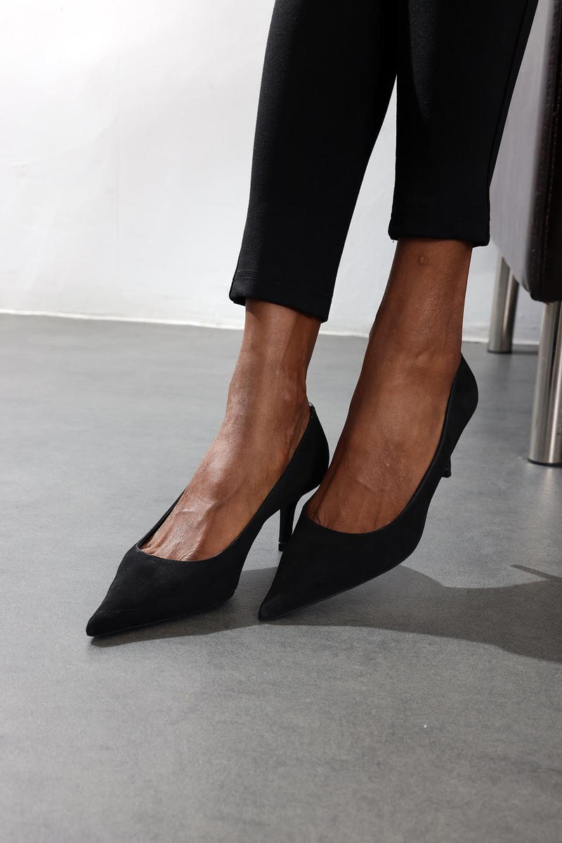 Siyah Süet Klasik Stiletto 25445