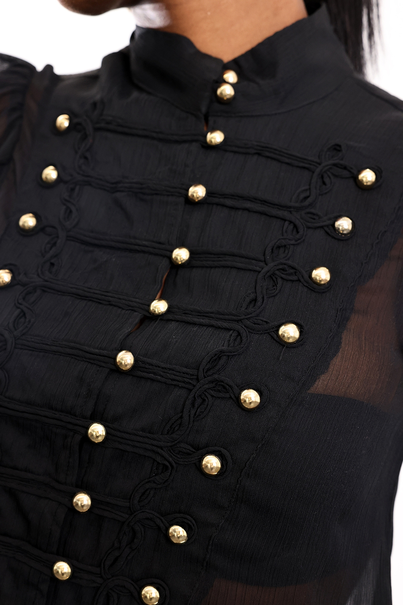 Siyah Süslü Düğmeli Gömlek 01107