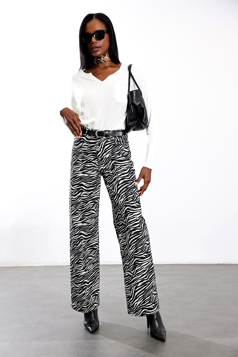 Siyah Zebra Desenli Pantolon 035