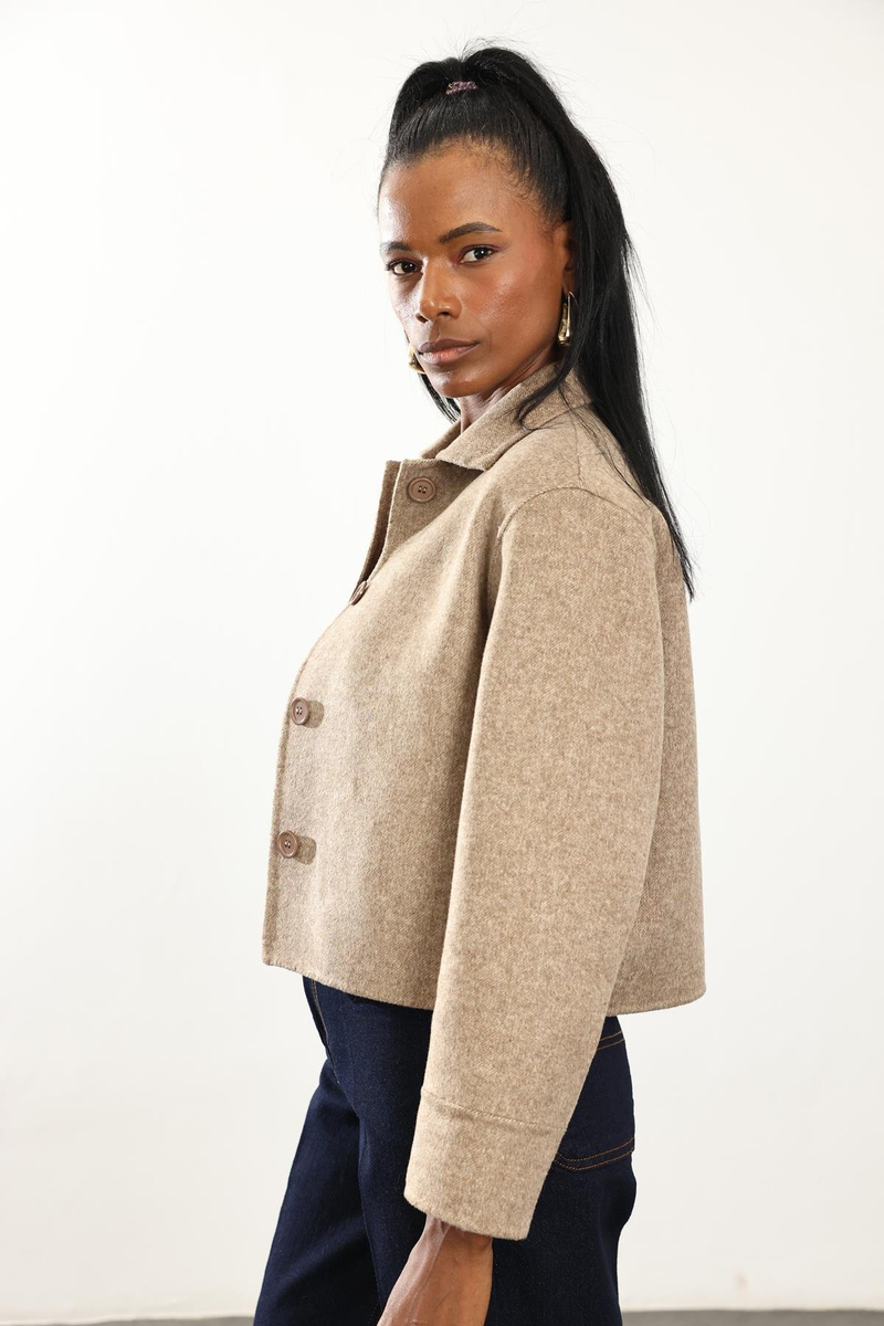 Vizon Gömlek Yaka Kısa Yün Ceket 