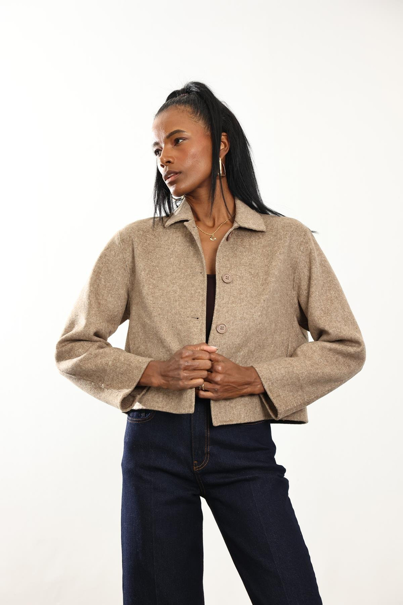 Vizon Gömlek Yaka Kısa Yün Ceket 