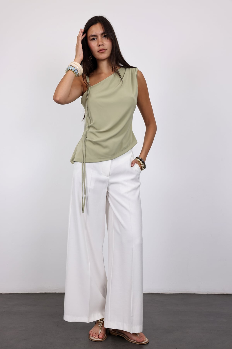 Yeşil Asimetrik Kesim Bluz 071929