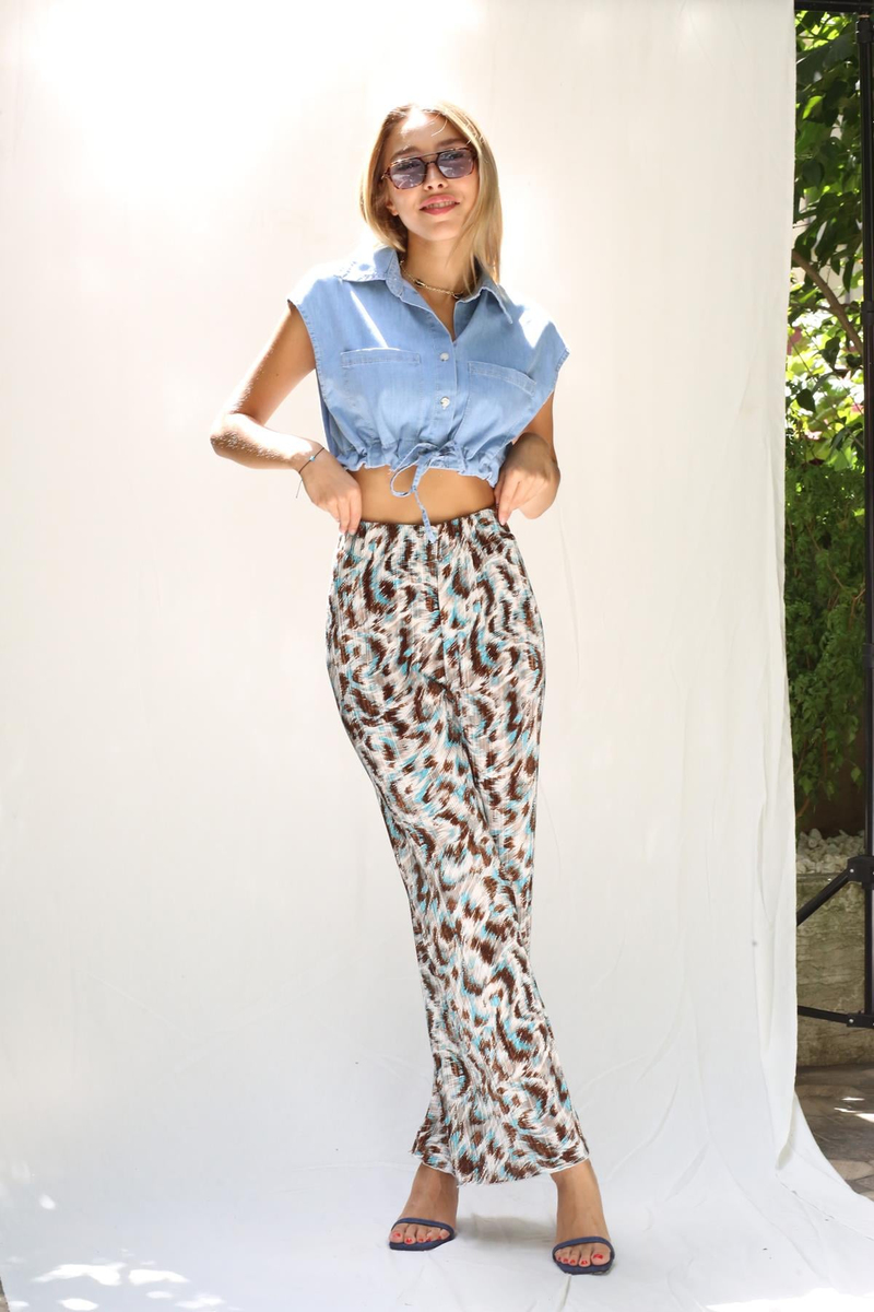 Acı Kahve Beli Lastikli Piliseli Pantolon 27832
