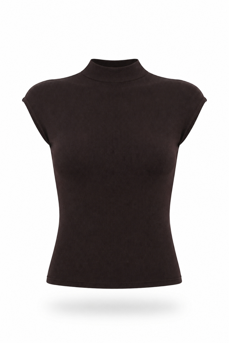 Acı Kahve Dik Yaka Basic Tişört 11040