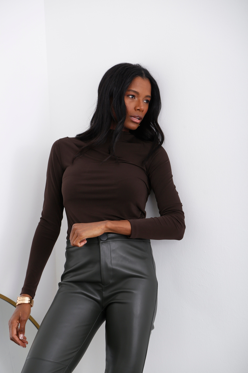 Acı Kahve Drape Detaylı Jarse Bluz 4039