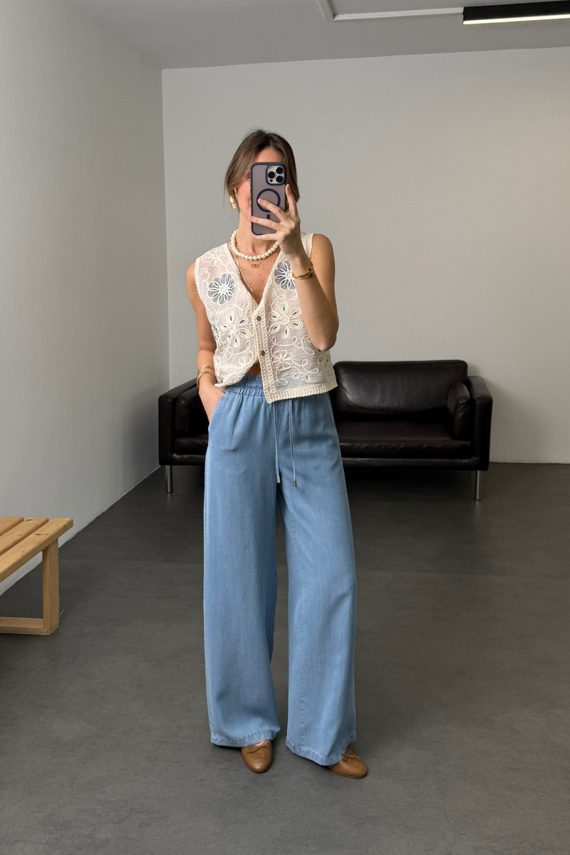 Açık Mavi Lyocell Wide Leg Jean 