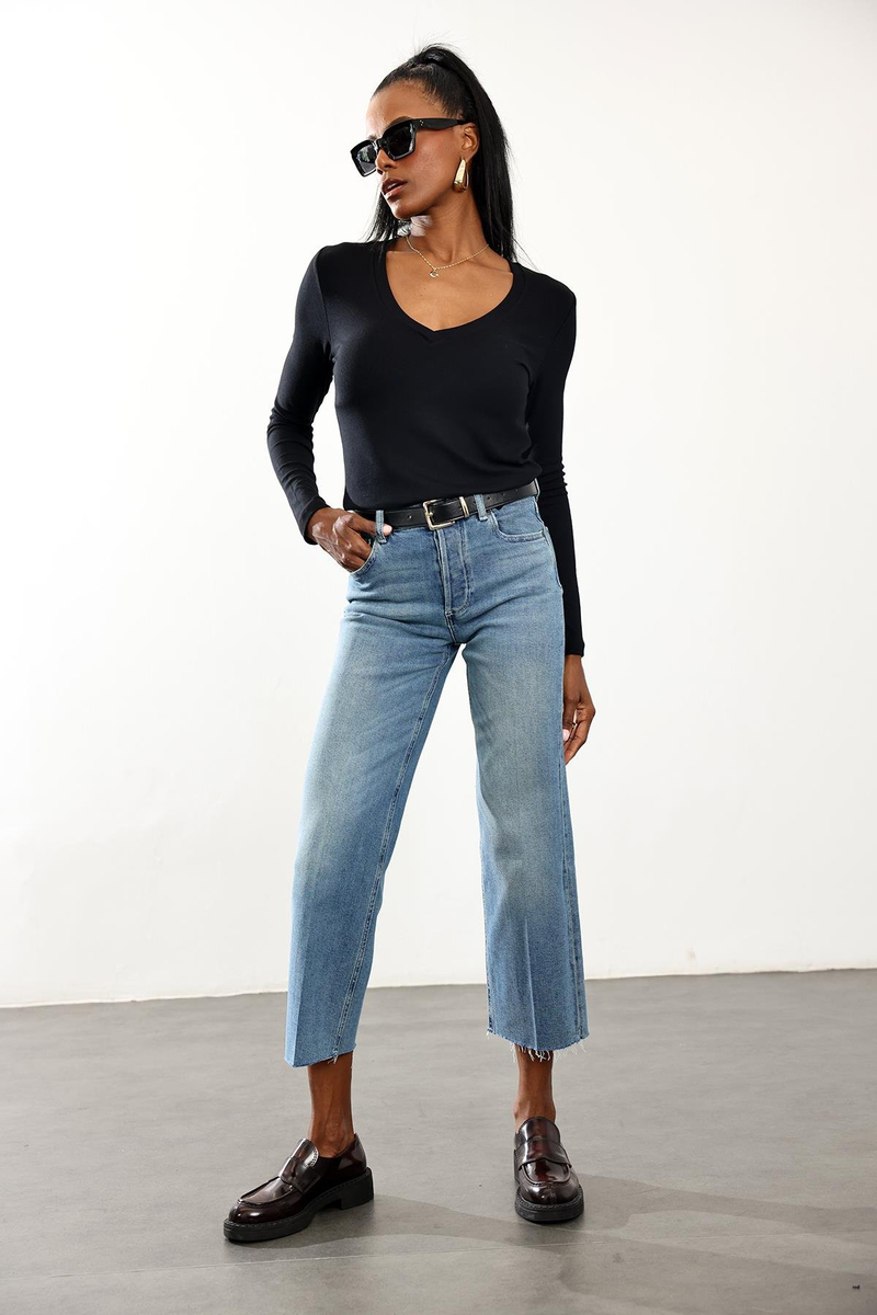 Açık Mavi Stretch Wide Leg Jean 