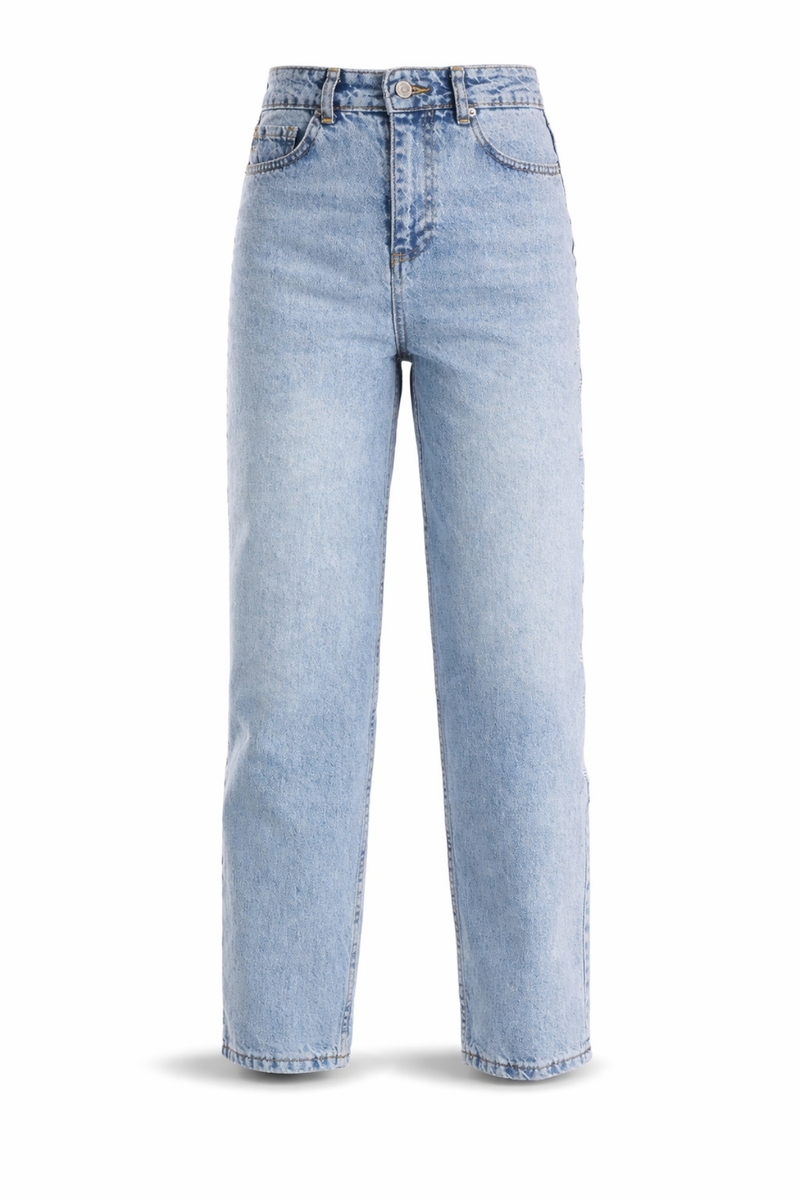 Açık Mavi Yanları Çiçek Nakışlı Barrrel Jean 1019