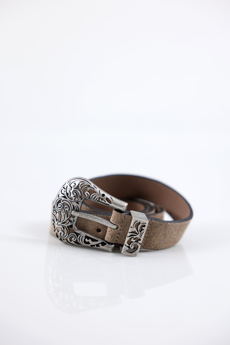 Açık Vizon Western Tokalı Süet Kemer 