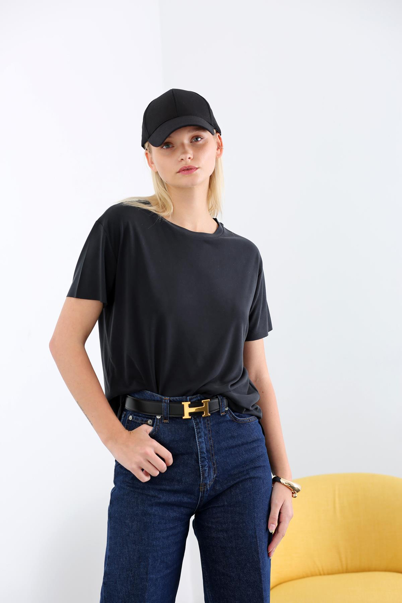 Antrasit Altı Kesik Modal Tshirt 