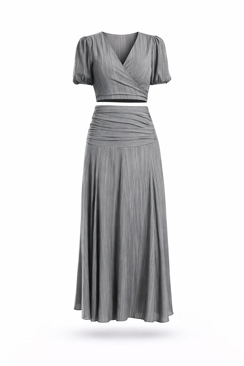 Antrasit Crop Bluz Etek Takım 0865