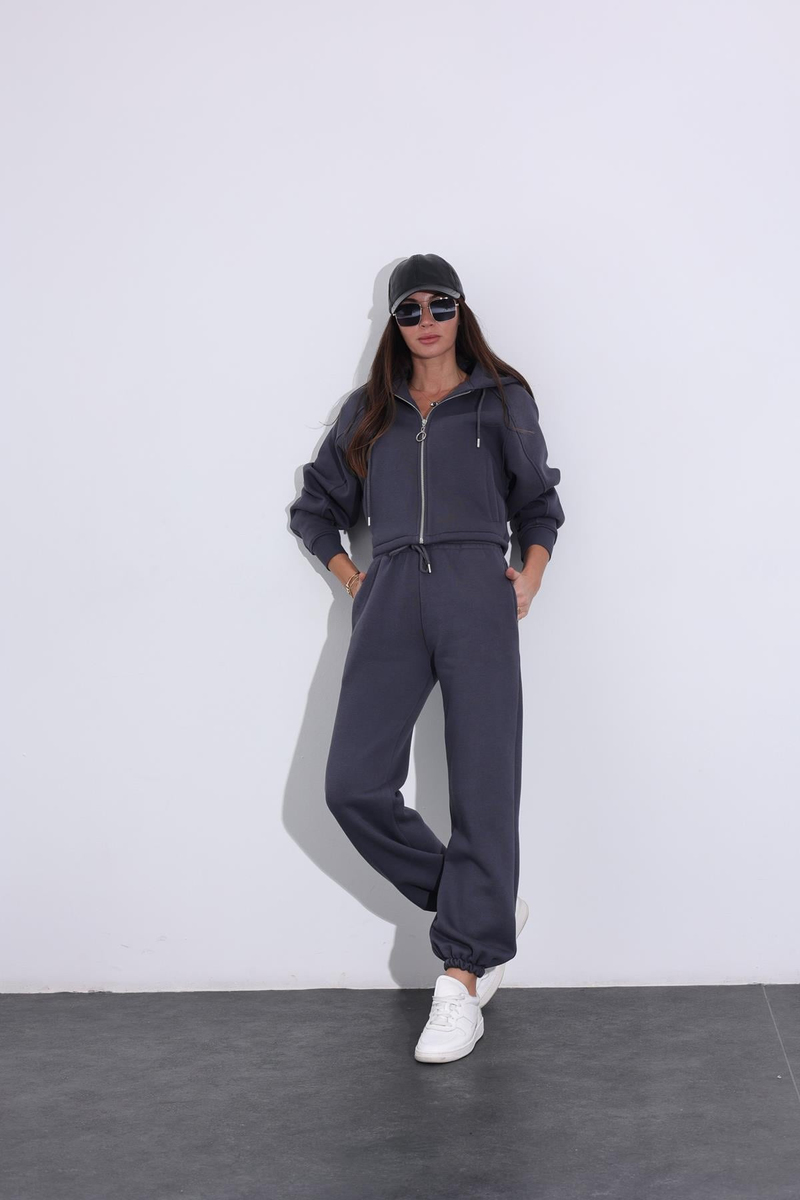 Antrasit Kapüşonlu Sweatshirt Jogger Eşofman Takım 