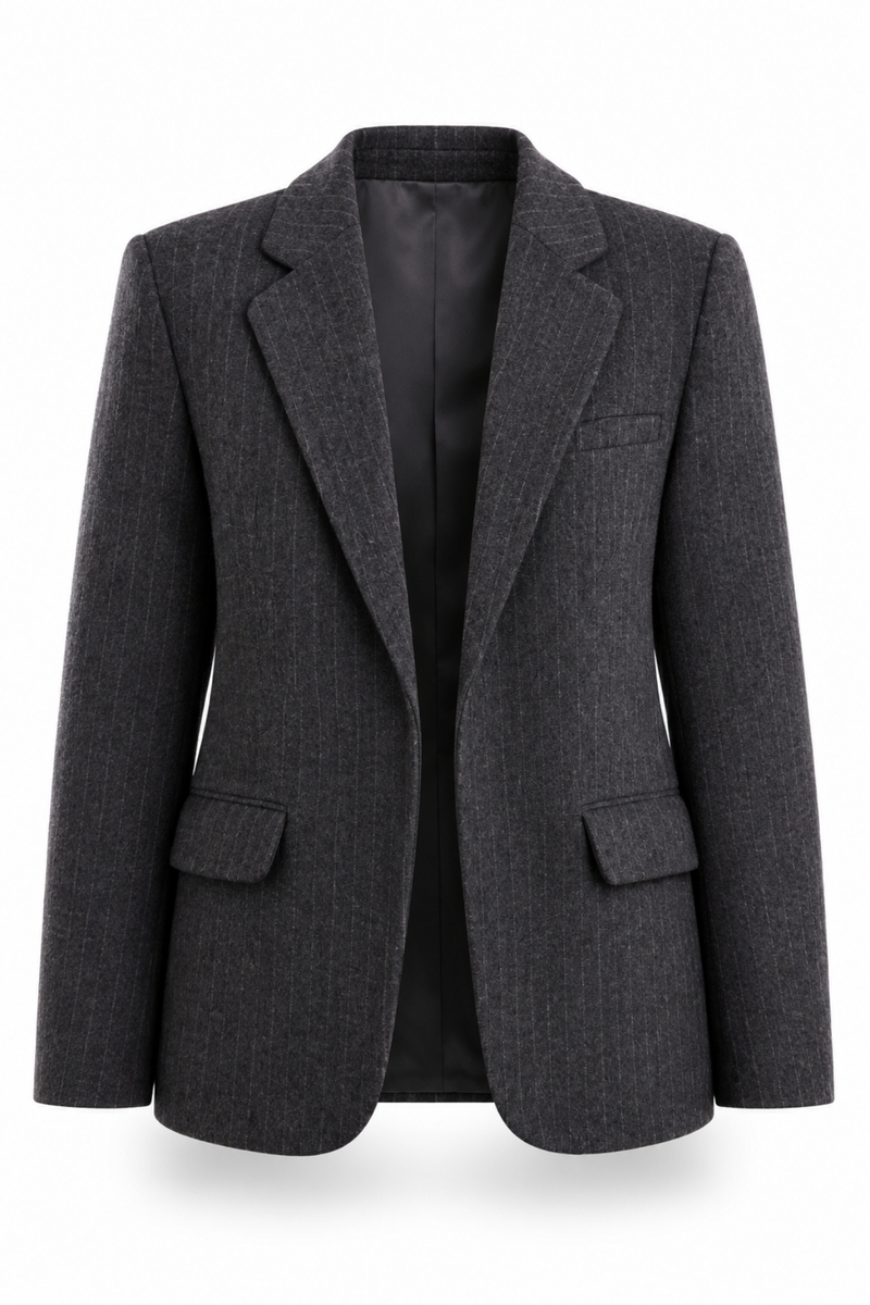 Antrasit Kemerli Yün Karışımlı  Blazer Ceket 9634
