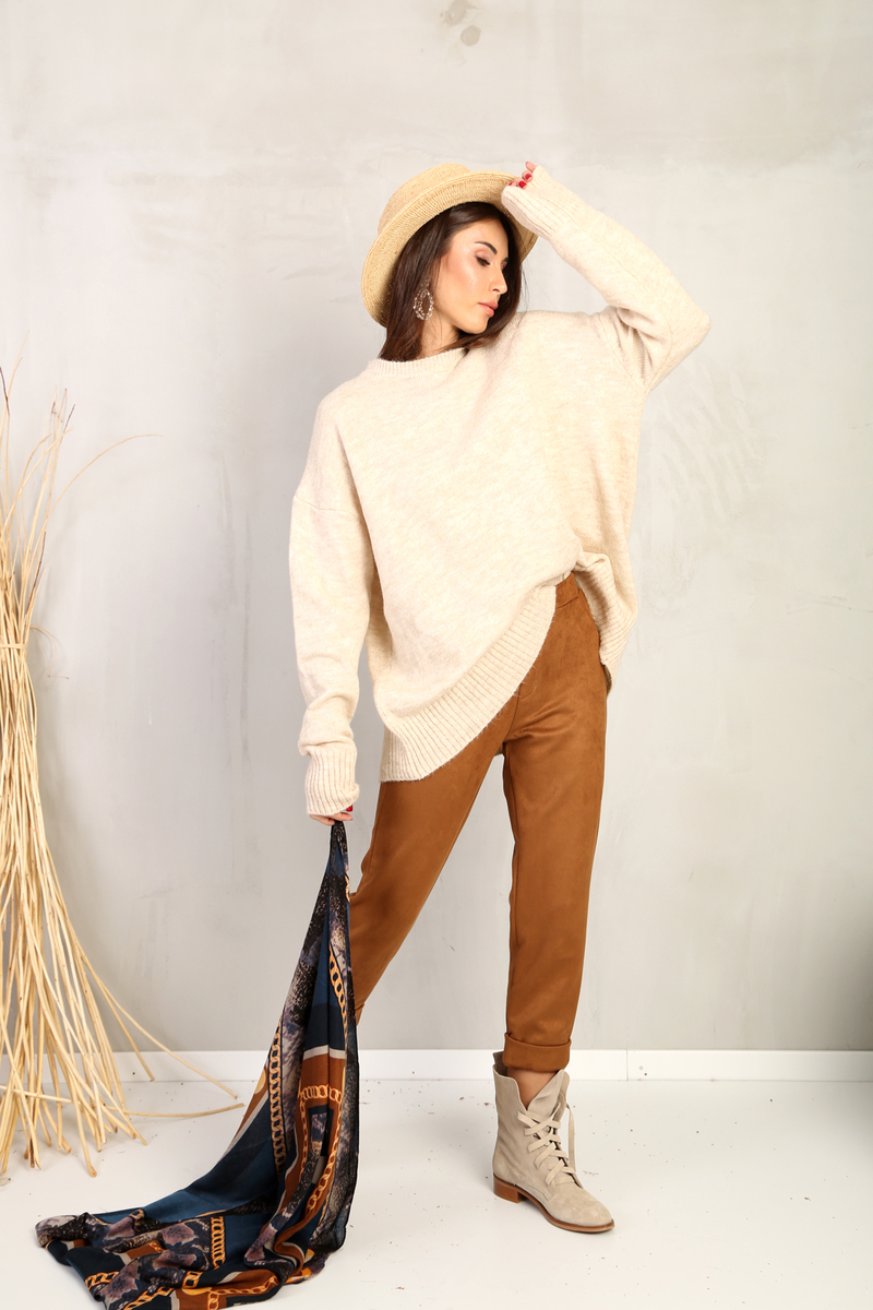 Bej Bisiklet Yaka Oversize Kazak