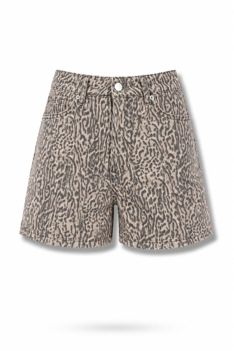 Bej Leopar Desenli Şort 18372