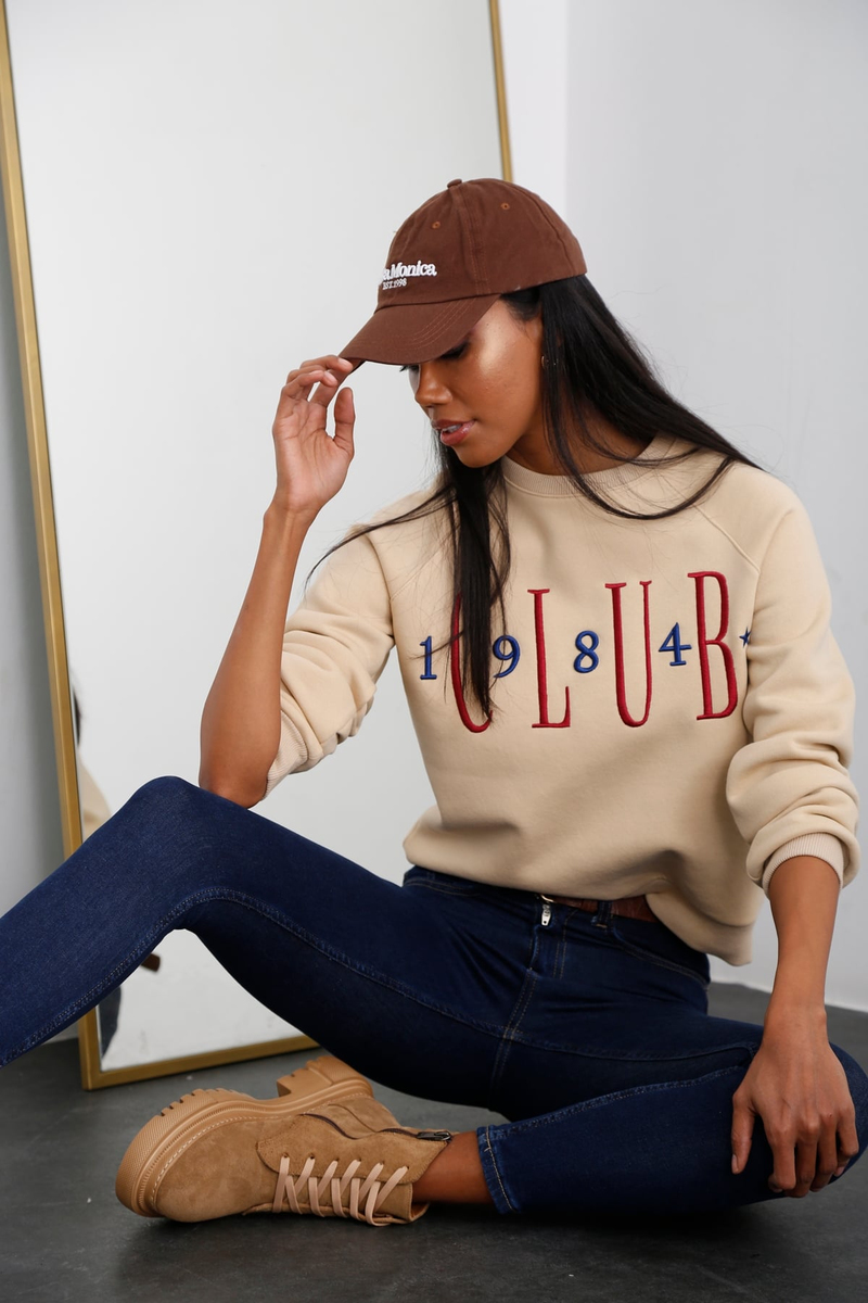 Bej Nakışlı Şardonlu Sweatshirt 