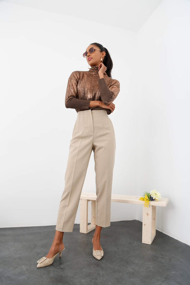 Bej Önü Flatolu Pantolon 5113