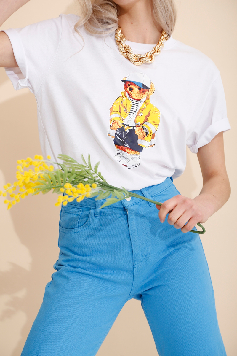 Beyaz Ayıcık Baskılı Tshirt-6 210023