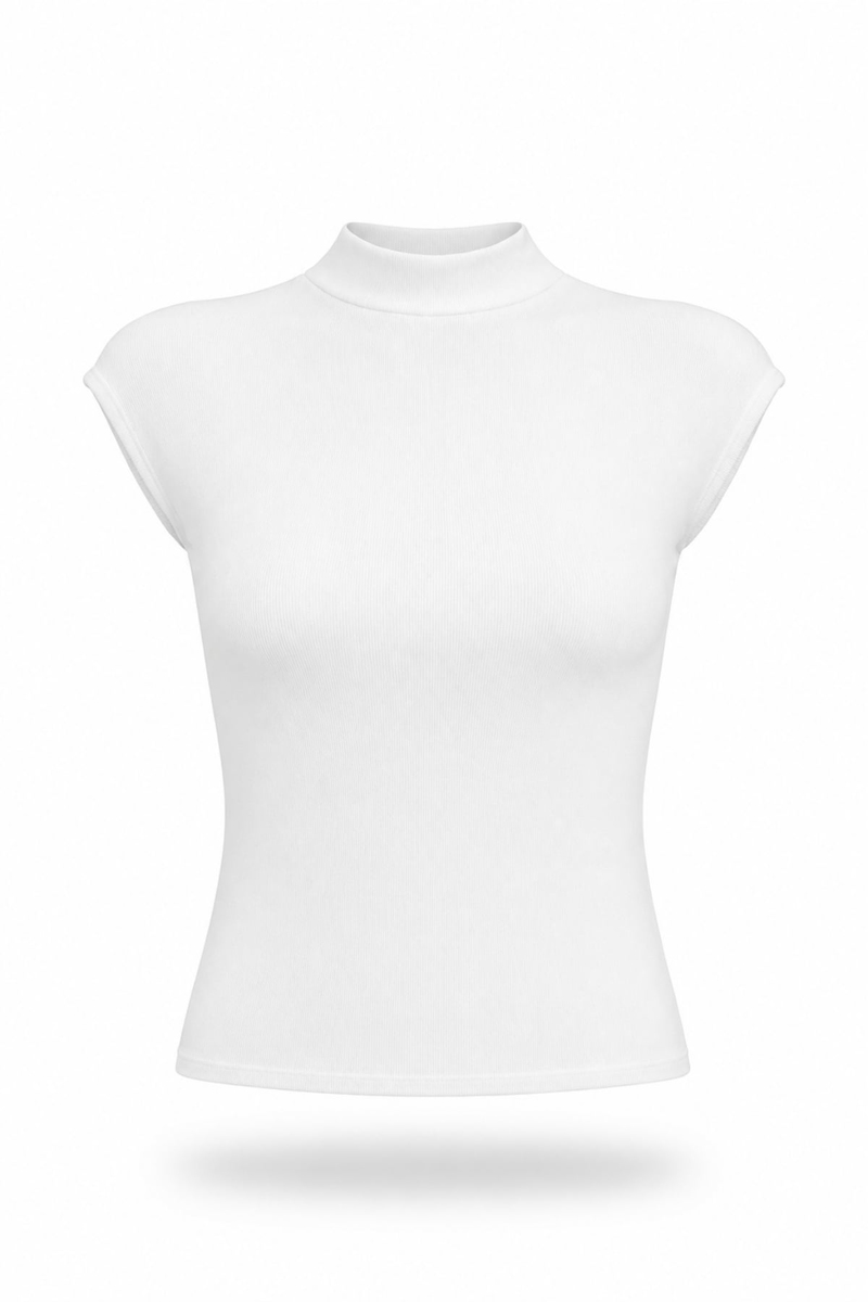 Beyaz Dik Yaka Basic Tişört 11040