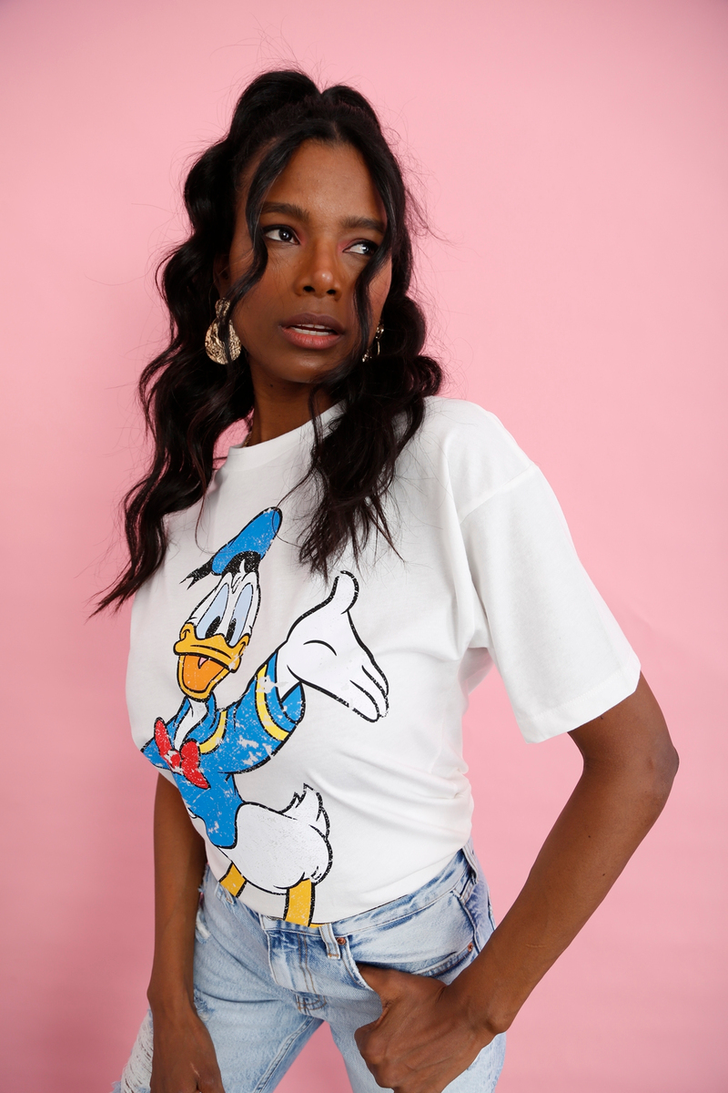 Beyaz Donald Duck Baskılı Tshirt 