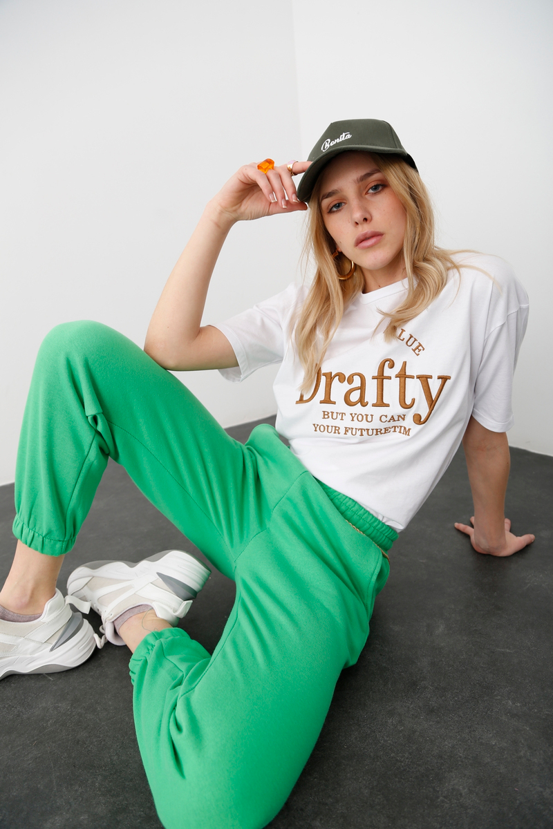 Beyaz Drafty Nakışlı Tshirt 3652