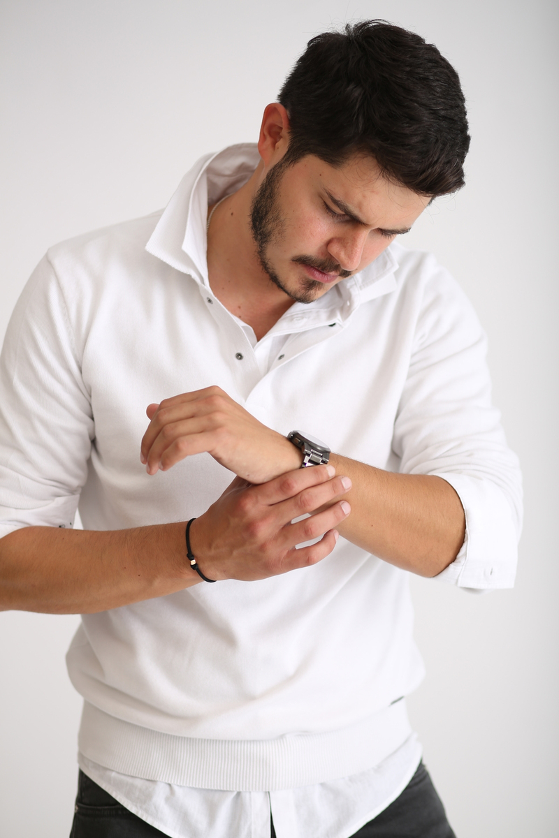 Beyaz Erkek Polo Yaka Triko T1006