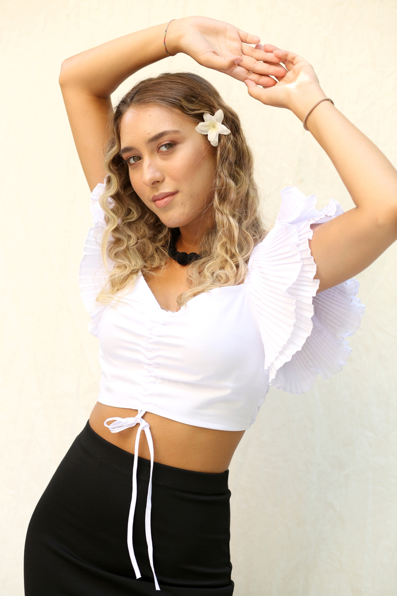 Beyaz Fırfır Kollu Bluz 6271