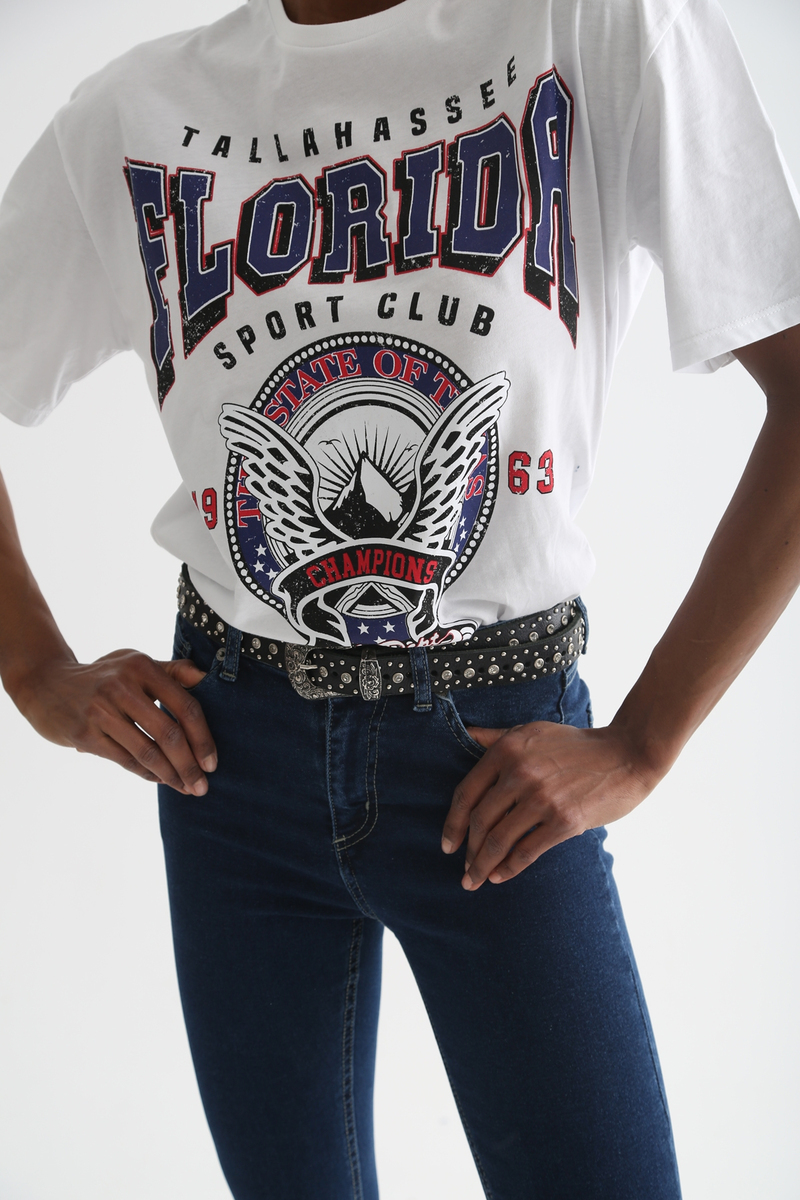 Beyaz Florida Baskılı Tshirt 3331