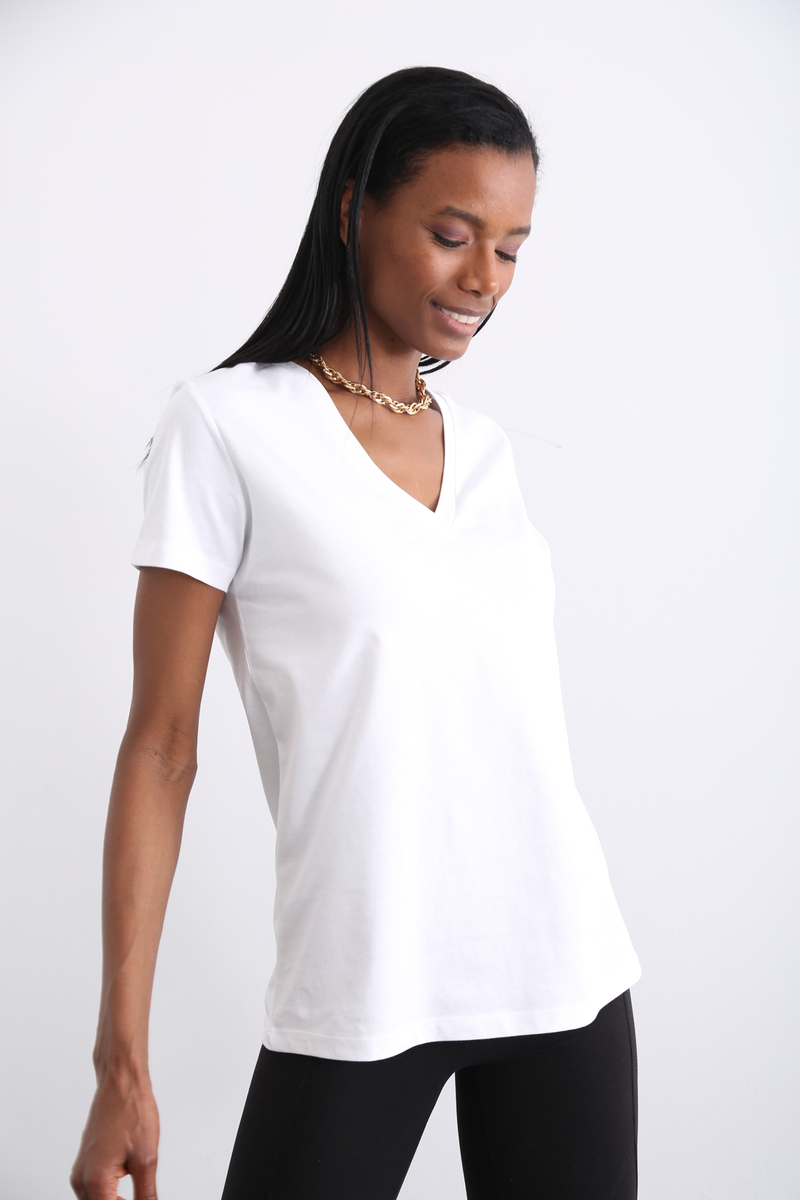 Beyaz Organik V Yaka Tshirt 