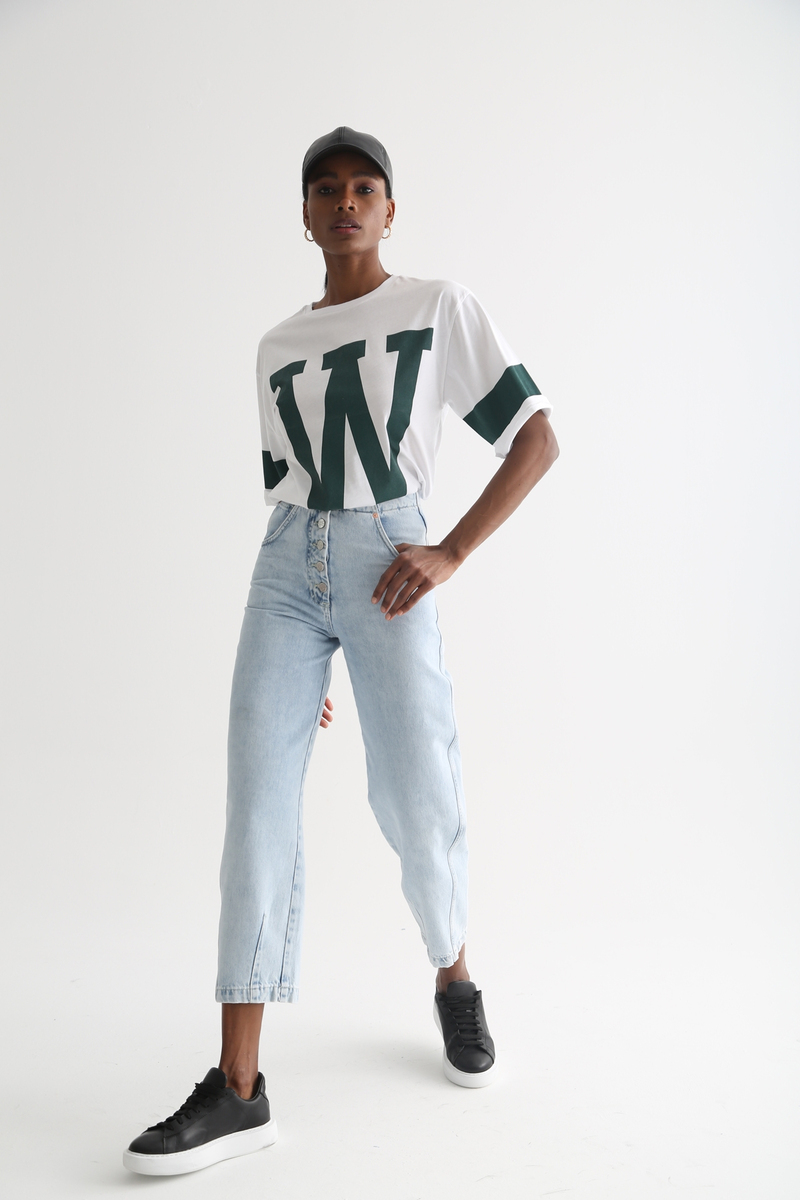 Beyaz W Baskılı Tshirt 3324