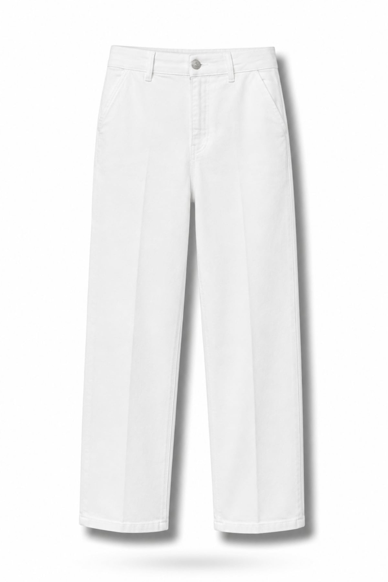 Beyaz Yüksek Bel Tensel Baggy Jean 3001