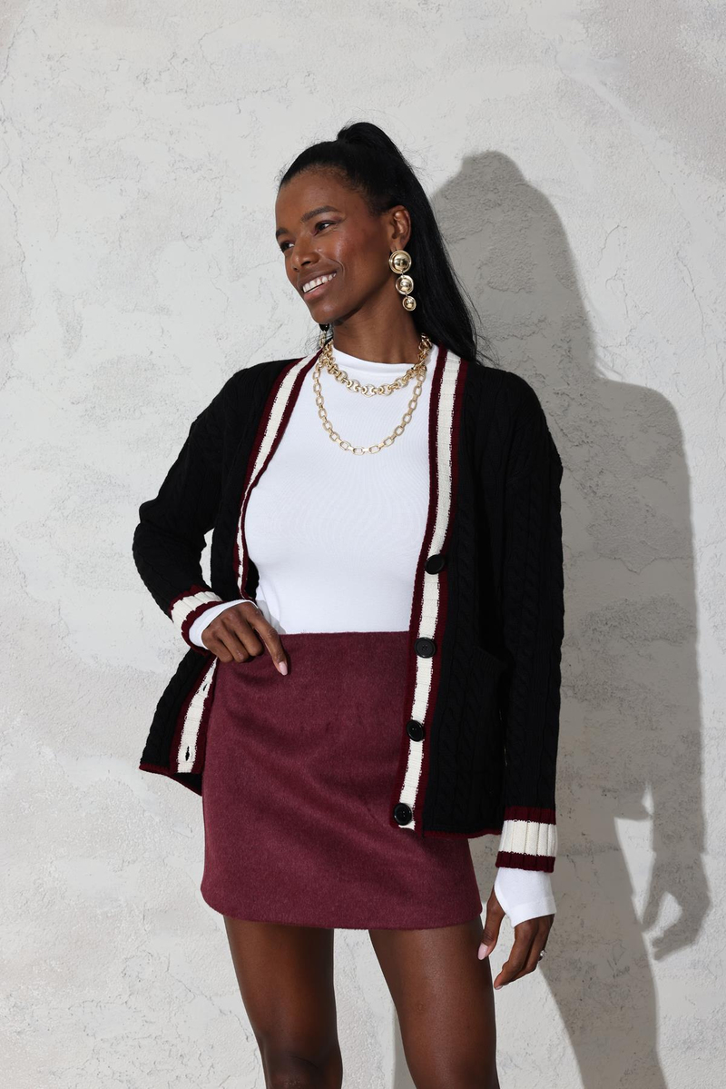 Bordo Mini Kaşe Etek 4530