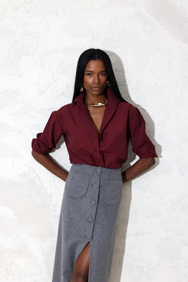 Bordo Poplin Basic Gömlek 3005-4