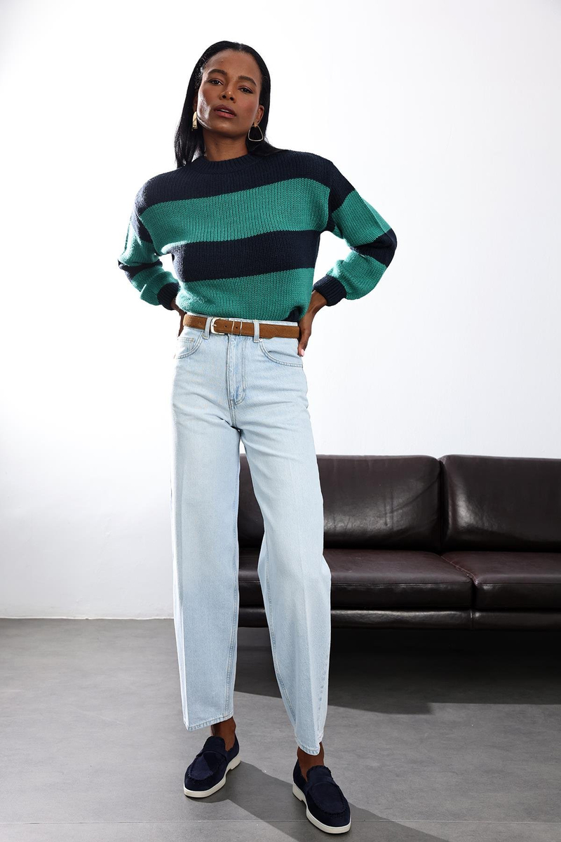 Buz Mavi Yüksek Bel Barrel Jean 