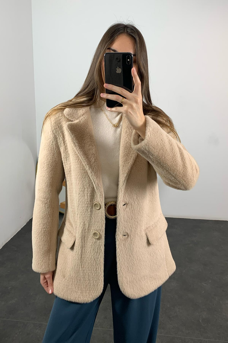 Camel Çift Düğmeli Alpaka Ceket 54480