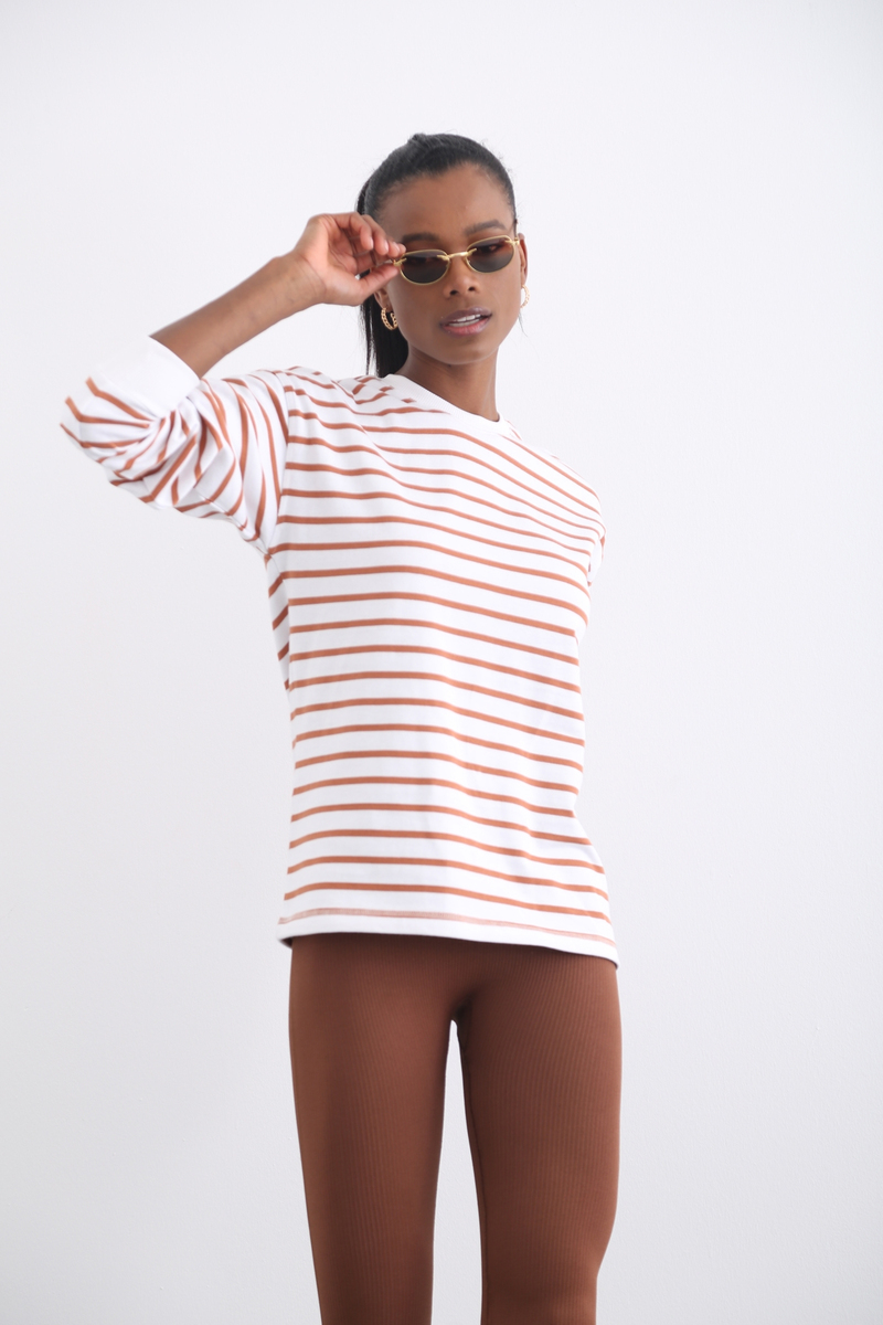 Camel Çizgili Sweatshirt 