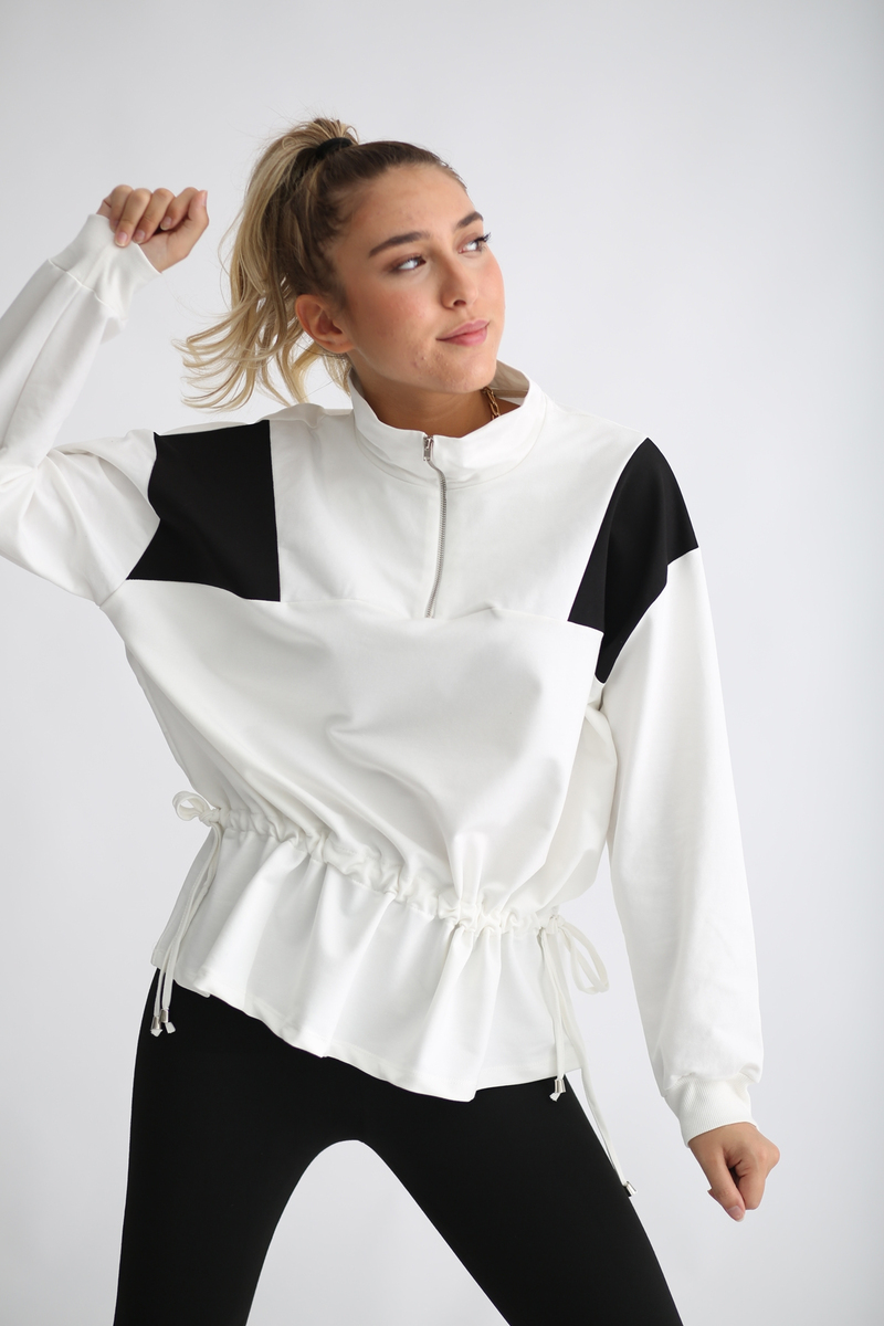Ekru Beli Büzgülü Sweatshirt 25310
