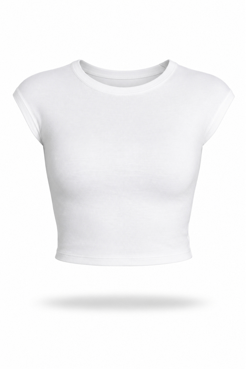 Ekru Bisiklet Yaka Basic Tişört 25189