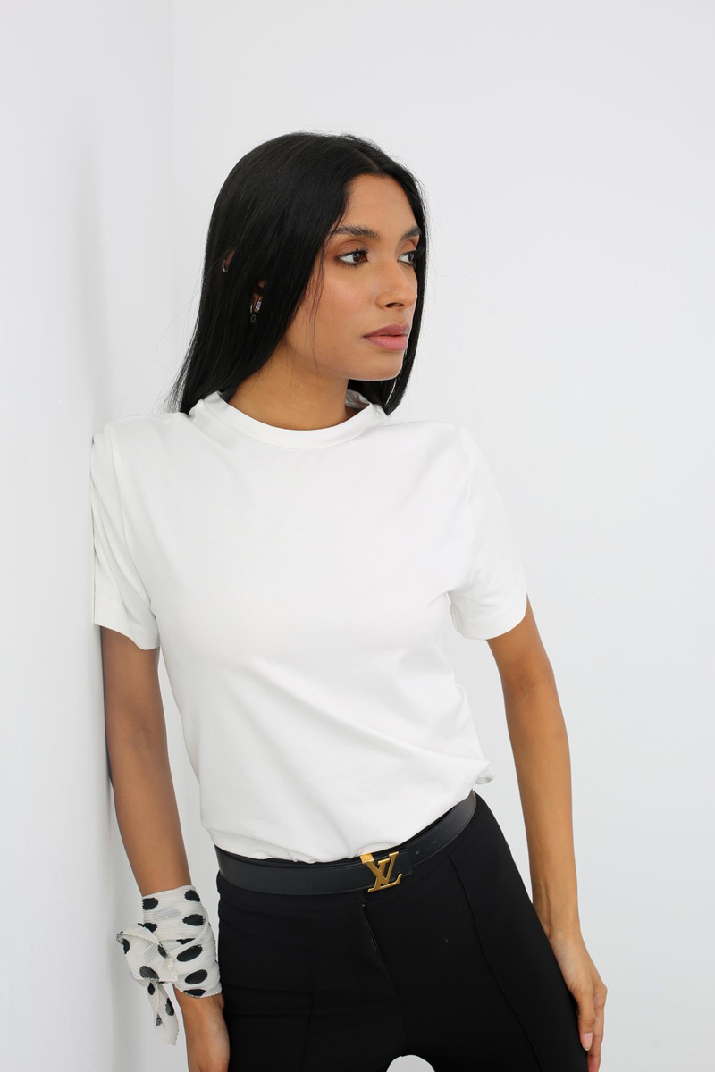 Ekru Bisiklet Yaka Basic Tshirt 